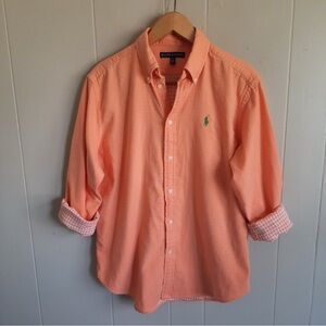 Ralph Lauren blue label button down shirt orange gingham lining cotton L gauzy